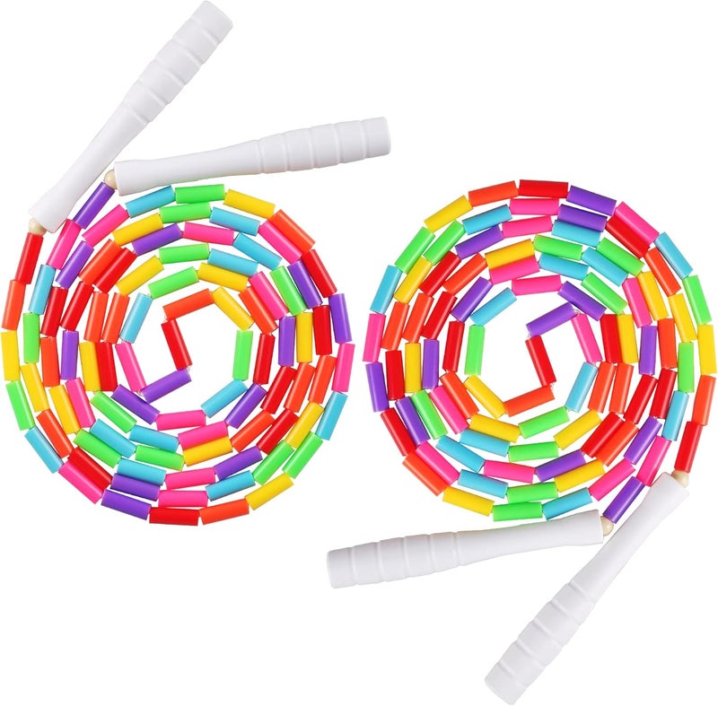 Fezog 2 Pack Rainbow Beaded Kids Jump Rope, Segmented Skipping Rope for Kids Adults, Tangle-Free Rope Skipping Child Jump Rope for Fitness Exercise Training - Image 1